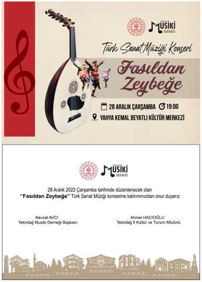 Fasıldan Zeybeğe Türk Sanat Müziği Konseri Davetiye